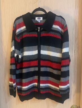 Vintage Modern Woman Striped Zip Front Sweater 18/20 Plus Size